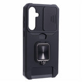 For-Samsung-Galaxy-S25-FE-Case-Kickstand-Slide-Lens-Lid-PC-+-TPU-Phone-Cover-with-Card-Slot-Black