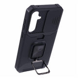 For-Samsung-Galaxy-S25-FE-Case-Kickstand-Slide-Lens-Lid-PC-+-TPU-Phone-Cover-with-Card-Slot-Black