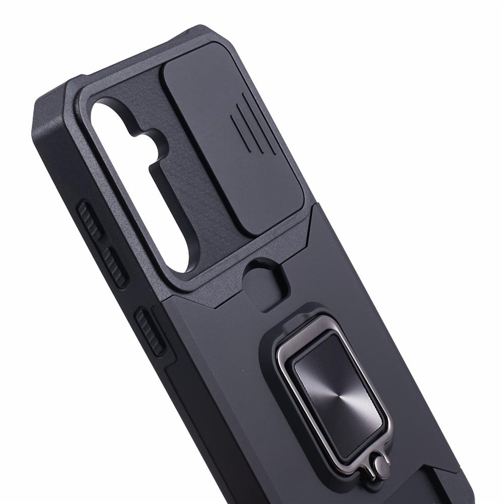 For-Samsung-Galaxy-S25-FE-Case-Kickstand-Slide-Lens-Lid-PC-+-TPU-Phone-Cover-with-Card-Slot-Black