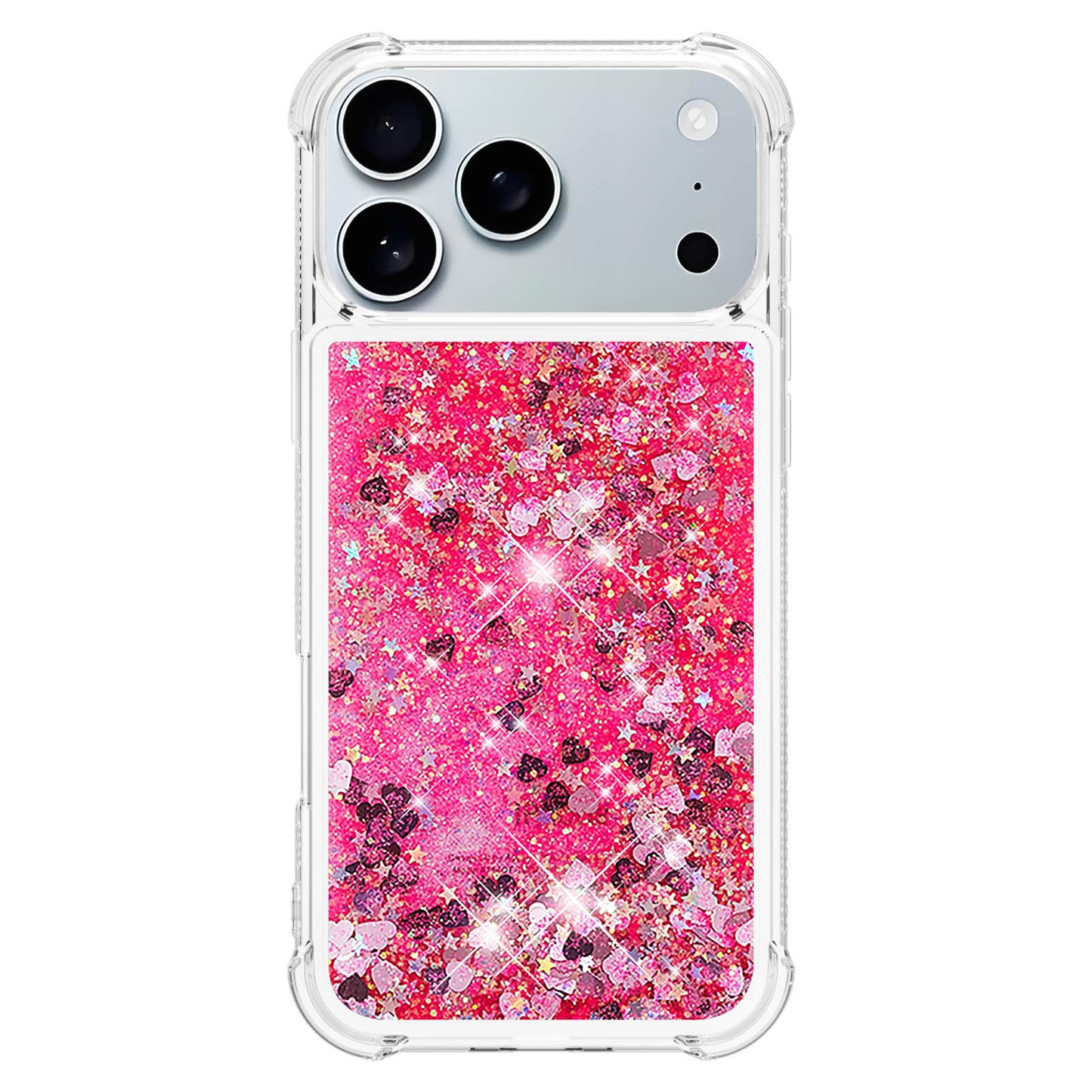 For-iPhone-17-Pro-Max-TPU-Case-Glitter-Quicksand-Shockproof-Phone-Back-Cover-Pink-/-Hearts