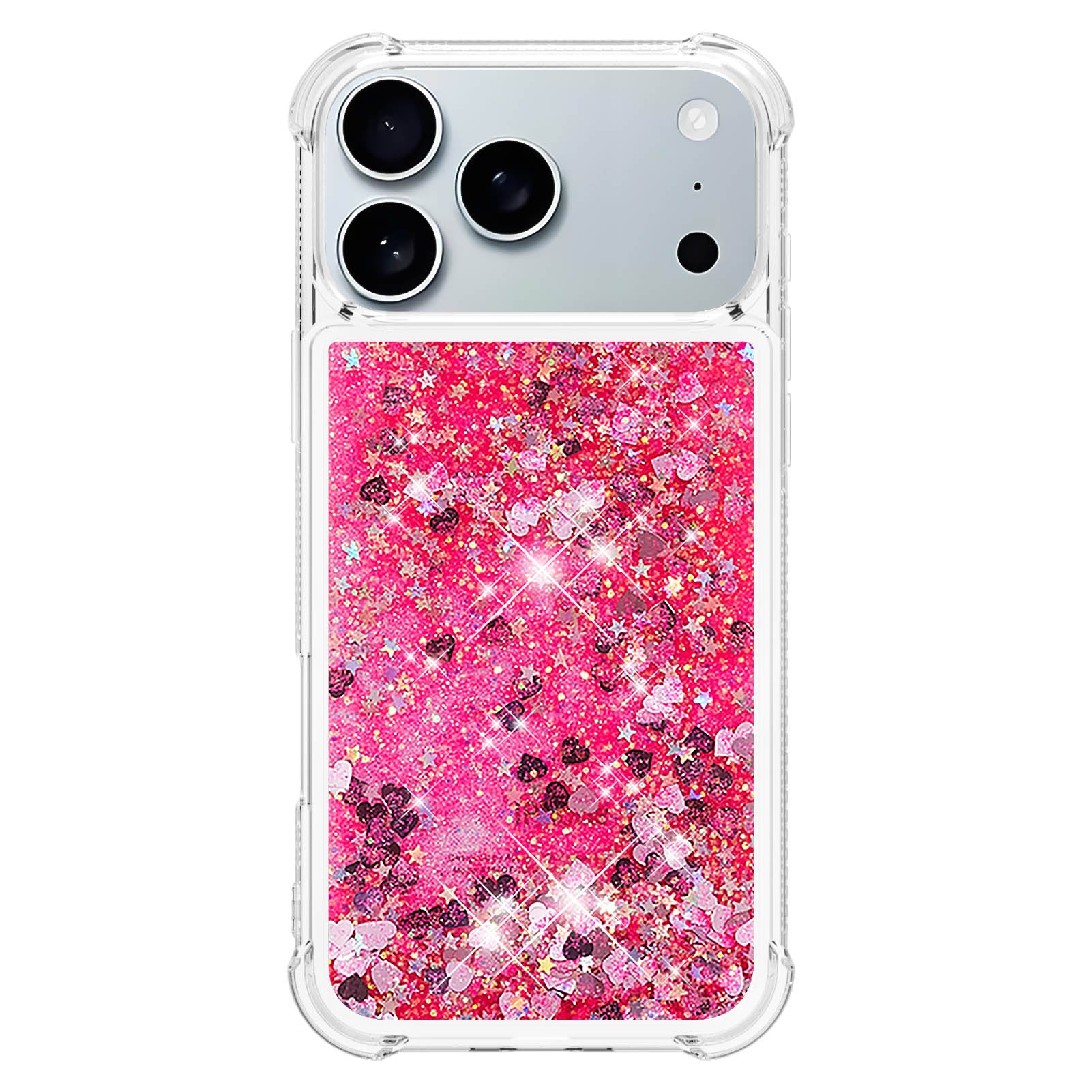 For-iPhone-17-Pro-Max-TPU-Case-Glitter-Quicksand-Shockproof-Phone-Back-Cover-Pink-/-Hearts