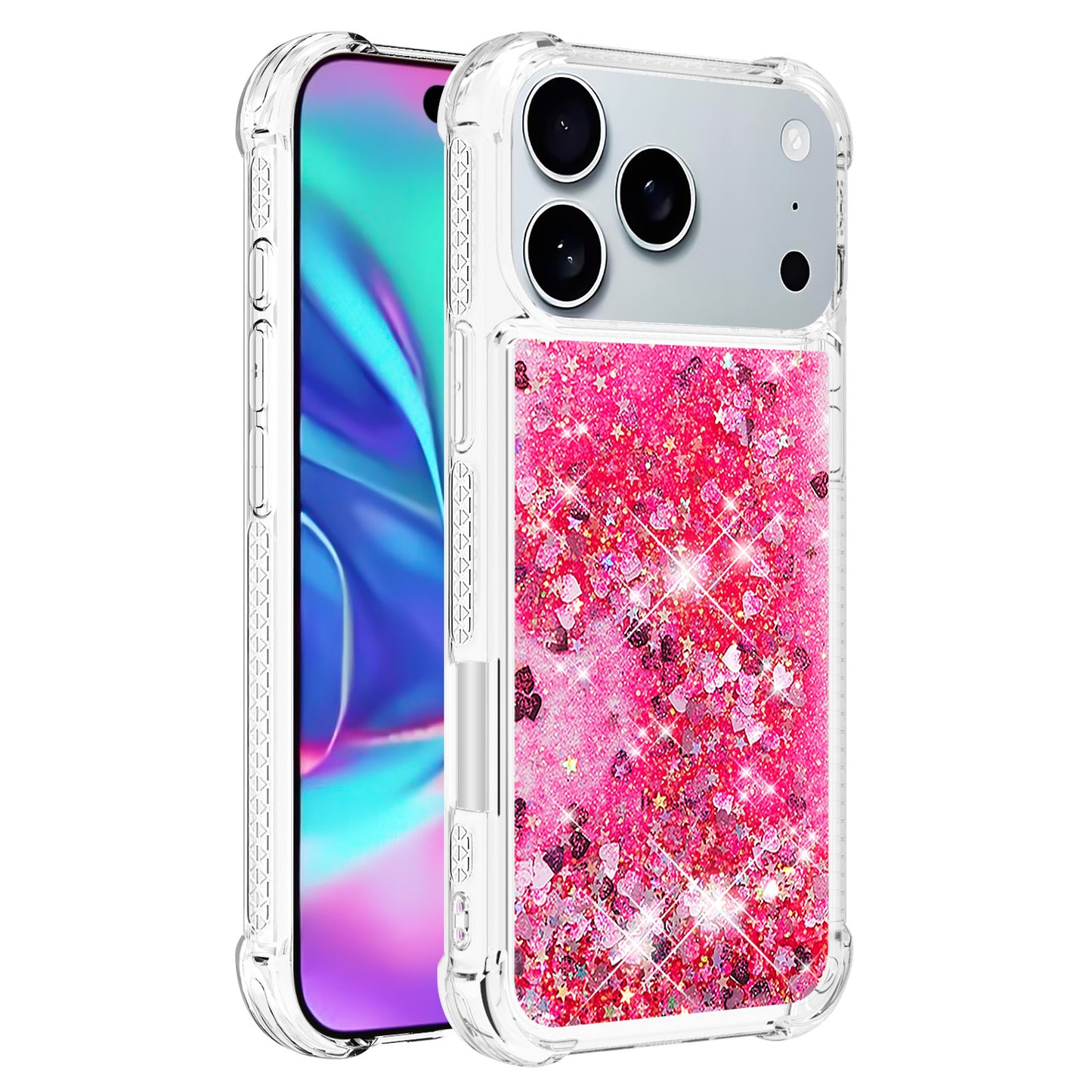 For-iPhone-17-Pro-Max-TPU-Case-Glitter-Quicksand-Shockproof-Phone-Back-Cover-Pink-/-Hearts