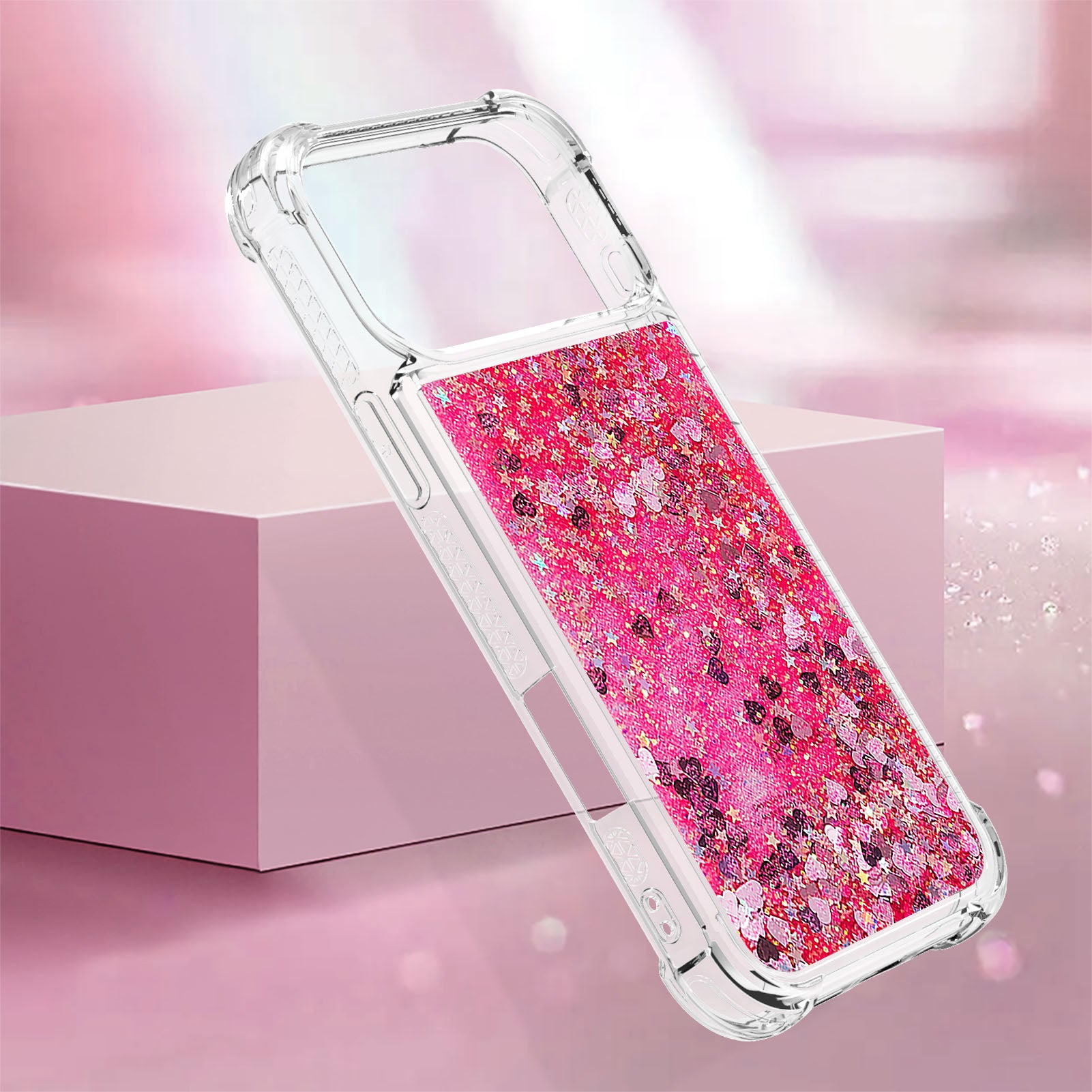 For-iPhone-17-Pro-Max-TPU-Case-Glitter-Quicksand-Shockproof-Phone-Back-Cover-Pink-/-Hearts
