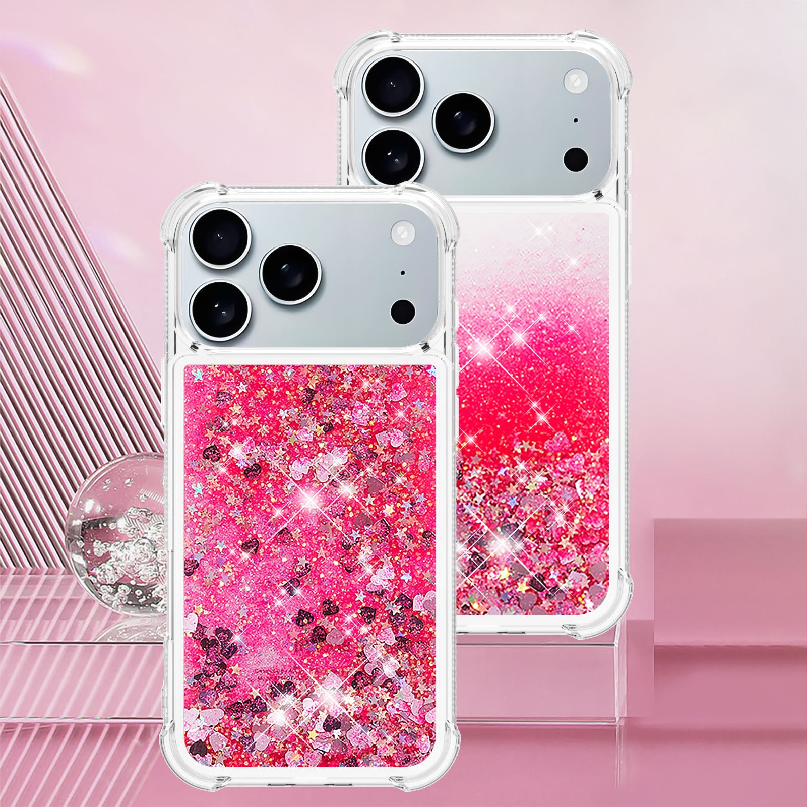 For-iPhone-17-Pro-Max-TPU-Case-Glitter-Quicksand-Shockproof-Phone-Back-Cover-Pink-/-Hearts