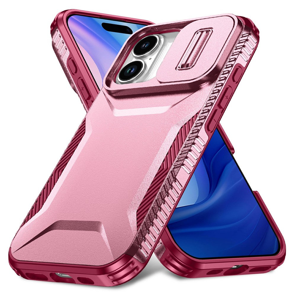 For-iPhone-17-Case-Camshield-TPU-+-PC-Phone-Cover-Non-Slip-Side-Edge-Pink-/-Wine-Red