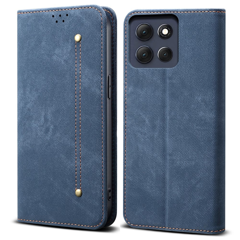 For-Motorola-Moto-G86-5G-Case-Jeans-Cloth-Texture-Anti-Scratch-Leather-Stand-Phone-Cover-Blue