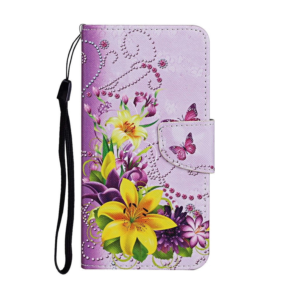 For-Honor-400-5G-(Global)-Case-Pattern-Printing-Protective-Leather-Folio-Phone-Cover-with-Wrist-Strap-Yellow-Butterfly