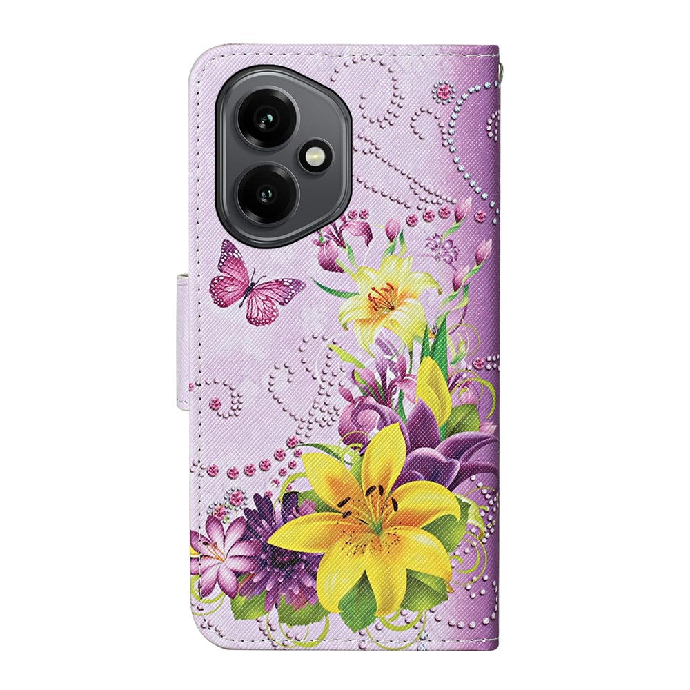 For-Honor-400-5G-(Global)-Case-Pattern-Printing-Protective-Leather-Folio-Phone-Cover-with-Wrist-Strap-Yellow-Butterfly