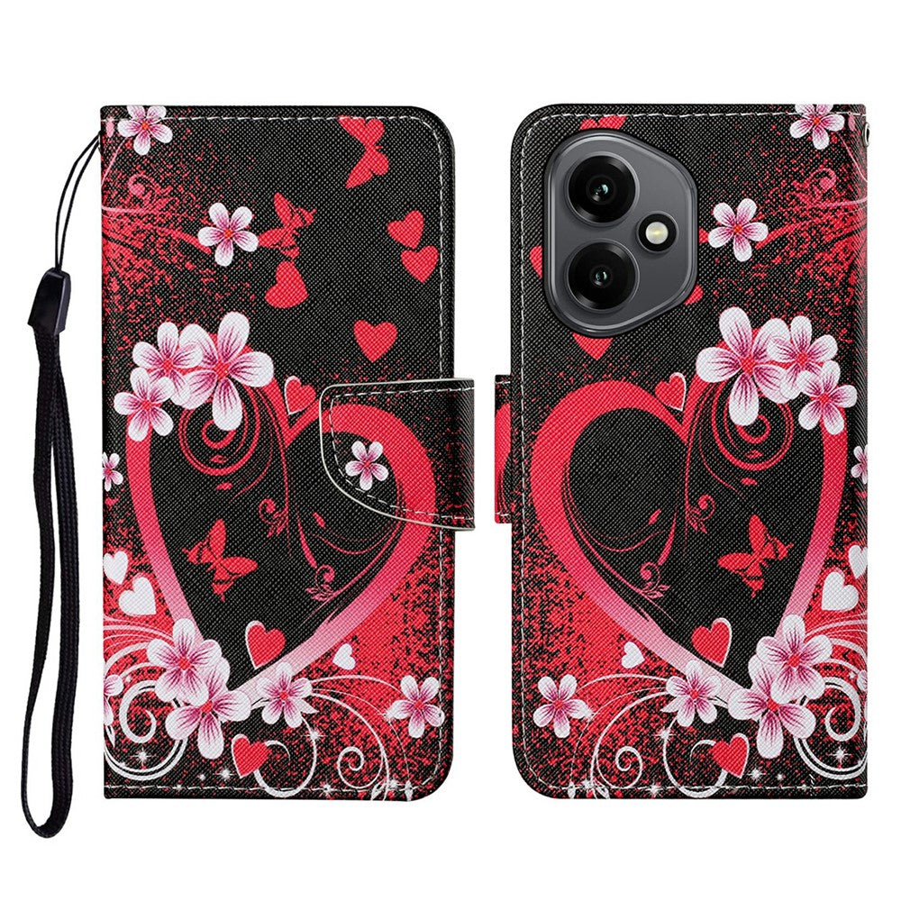 For-Honor-400-5G-(Global)-Case-Pattern-Printing-Protective-Leather-Folio-Phone-Cover-with-Wrist-Strap-Red-Heart