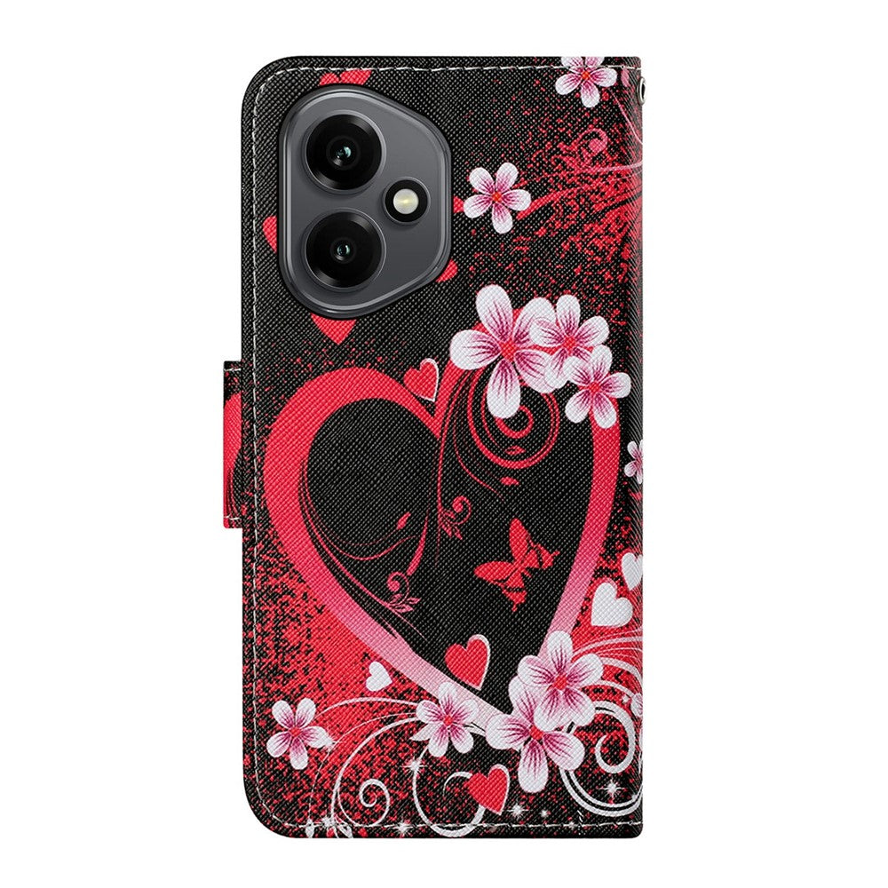 For-Honor-400-5G-(Global)-Case-Pattern-Printing-Protective-Leather-Folio-Phone-Cover-with-Wrist-Strap-Red-Heart