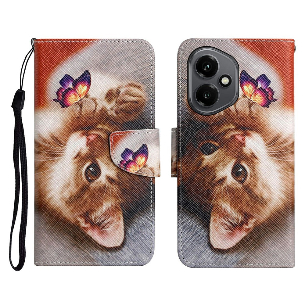 For-Honor-400-5G-(Global)-Case-Pattern-Printing-Protective-Leather-Folio-Phone-Cover-with-Wrist-Strap-Butterfly-Cat