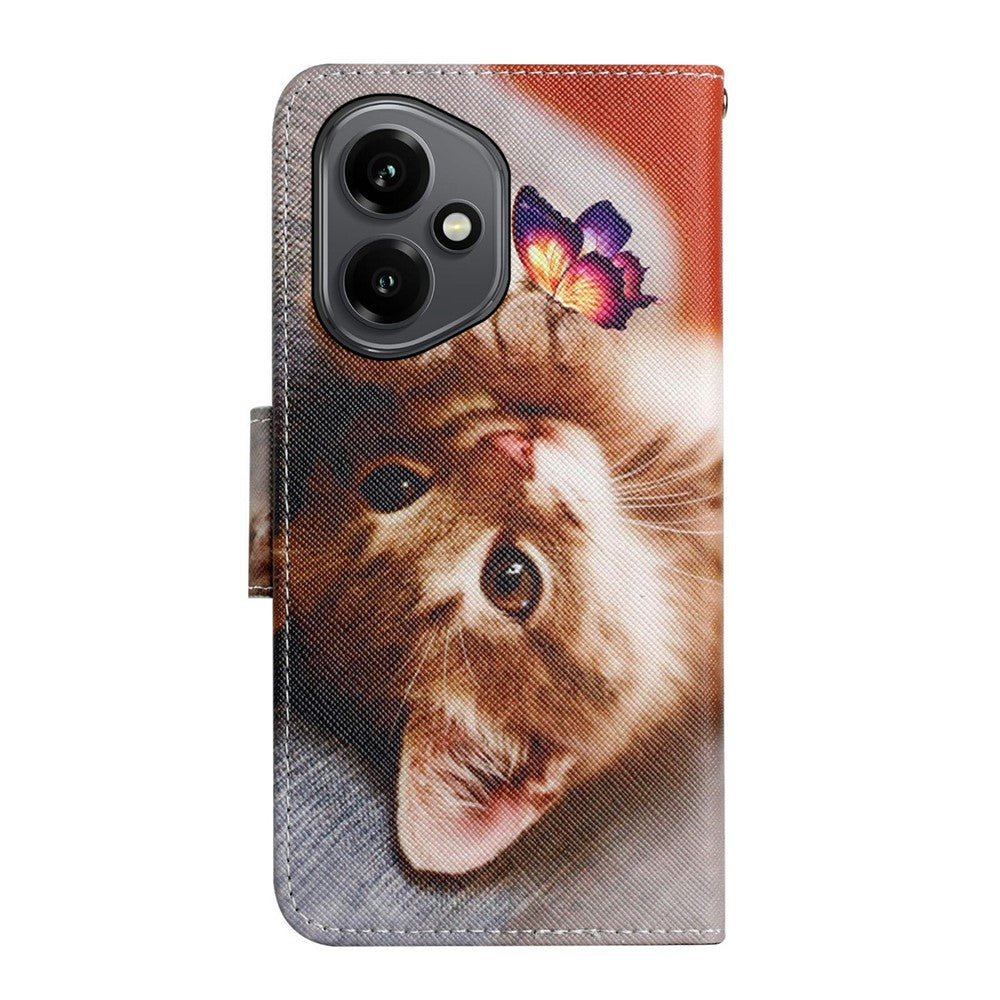 For-Honor-400-5G-(Global)-Case-Pattern-Printing-Protective-Leather-Folio-Phone-Cover-with-Wrist-Strap-Butterfly-Cat