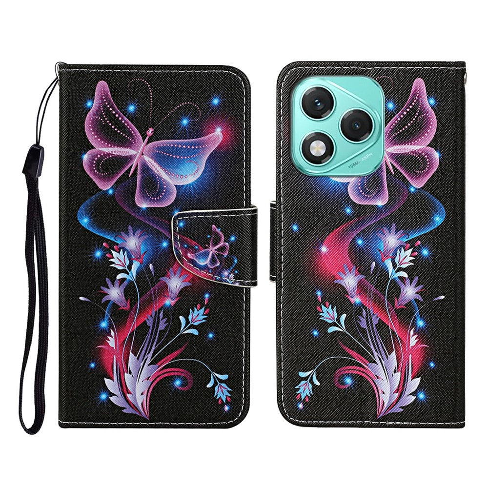 For-Honor-400-Lite-5G-Case-Pattern-Printing-Protective-Leather-Folio-Phone-Cover-with-Wrist-Strap-Glowing-Butterfly