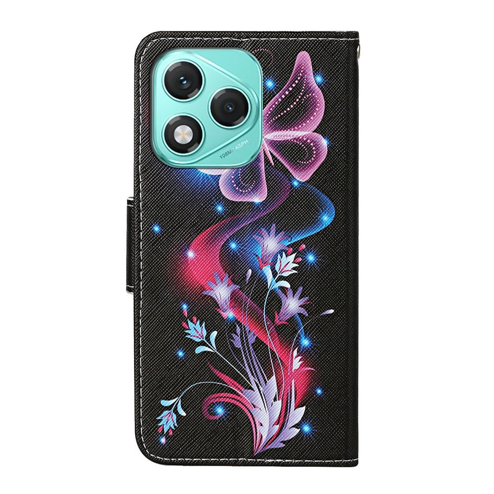 For-Honor-400-Lite-5G-Case-Pattern-Printing-Protective-Leather-Folio-Phone-Cover-with-Wrist-Strap-Glowing-Butterfly