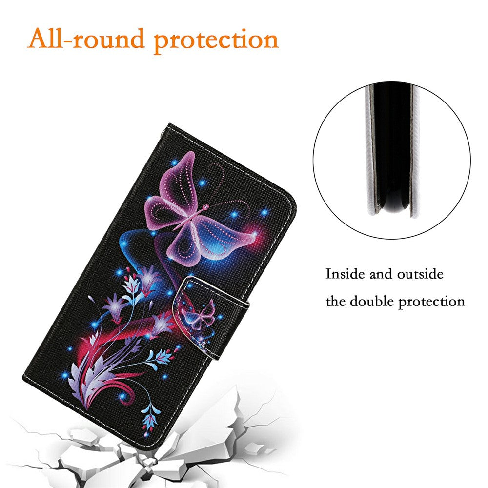 For-Honor-400-Pro-5G-(Global)-Case-Pattern-Printing-Protective-Leather-Folio-Phone-Cover-with-Wrist-Strap-Glowing-Butterfly