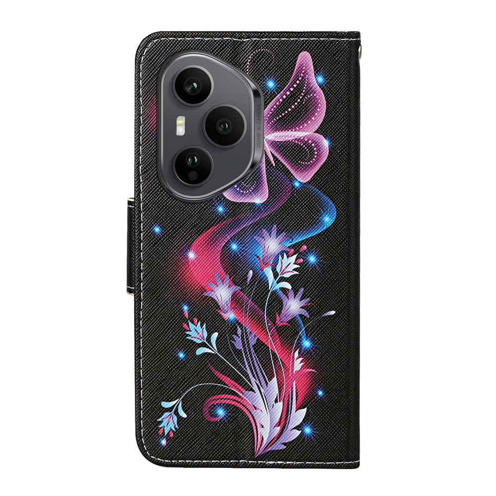 For-Honor-400-Pro-5G-(Global)-Case-Pattern-Printing-Protective-Leather-Folio-Phone-Cover-with-Wrist-Strap-Glowing-Butterfly