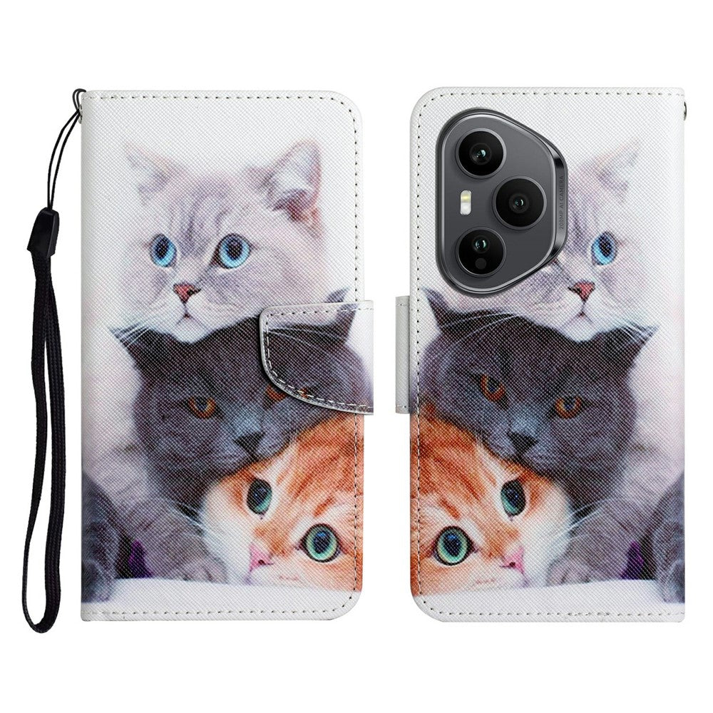 For-Honor-400-Pro-5G-(Global)-Case-Pattern-Printing-Protective-Leather-Folio-Phone-Cover-with-Wrist-Strap-Three-Cats