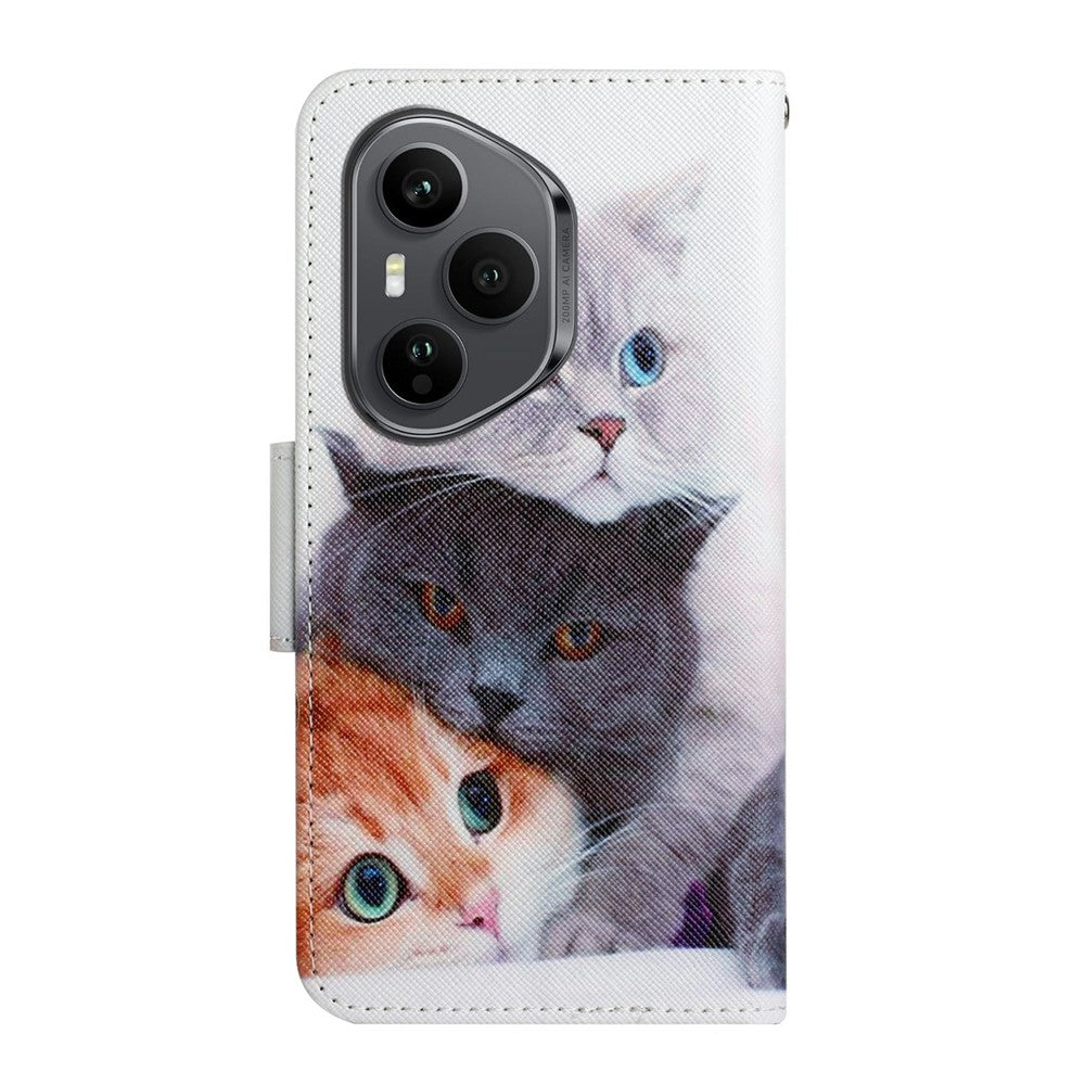 For-Honor-400-Pro-5G-(Global)-Case-Pattern-Printing-Protective-Leather-Folio-Phone-Cover-with-Wrist-Strap-Three-Cats