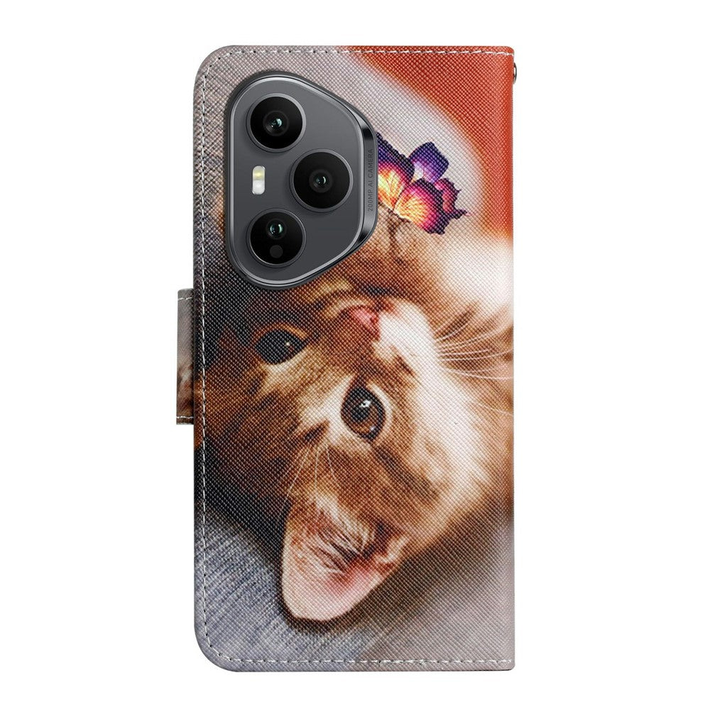 For-Honor-400-Pro-5G-(Global)-Case-Pattern-Printing-Protective-Leather-Folio-Phone-Cover-with-Wrist-Strap-Butterfly-Cat