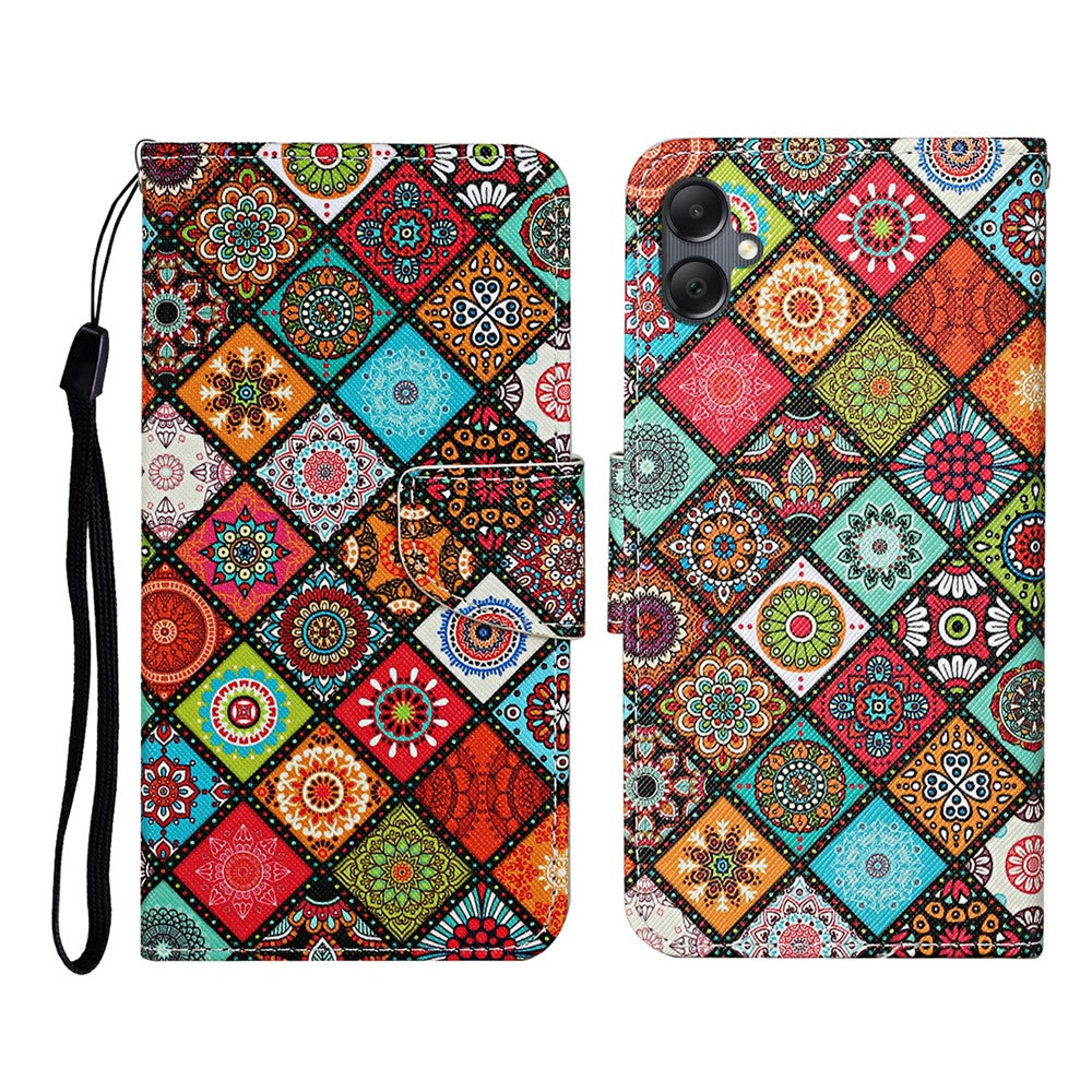 For-Samsung-Galaxy-A07-4G-Case-Pattern-Printing-Protective-Leather-Folio-Phone-Cover-with-Wrist-Strap-Ethnic-Style