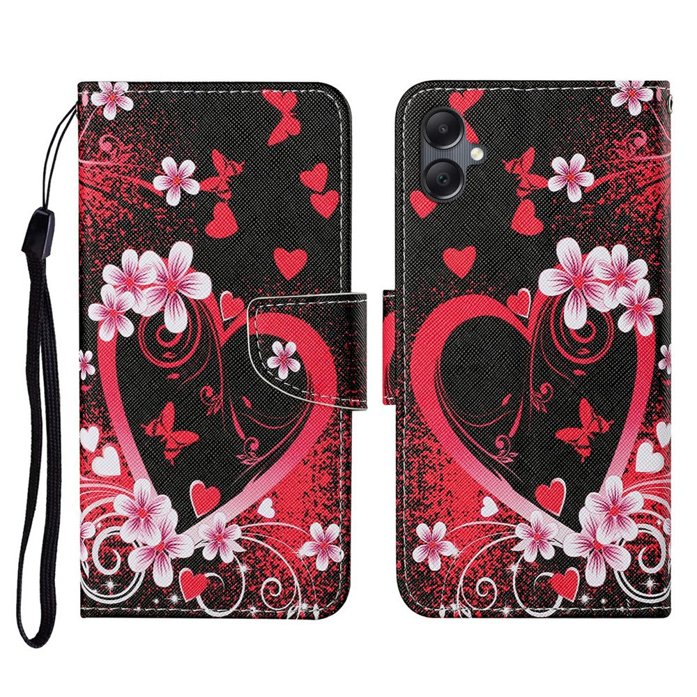 For-Samsung-Galaxy-A07-4G-Case-Pattern-Printing-Protective-Leather-Folio-Phone-Cover-with-Wrist-Strap-Red-Heart