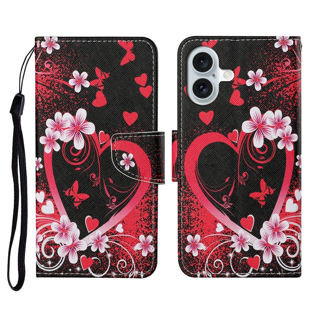 For-iPhone-17-Case-Pattern-Printing-Protective-Leather-Folio-Phone-Cover-with-Wrist-Strap-Red-Heart