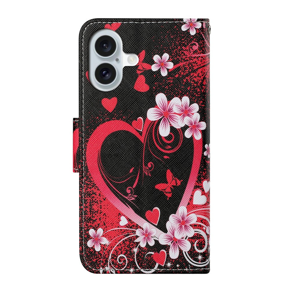 For-iPhone-17-Case-Pattern-Printing-Protective-Leather-Folio-Phone-Cover-with-Wrist-Strap-Red-Heart