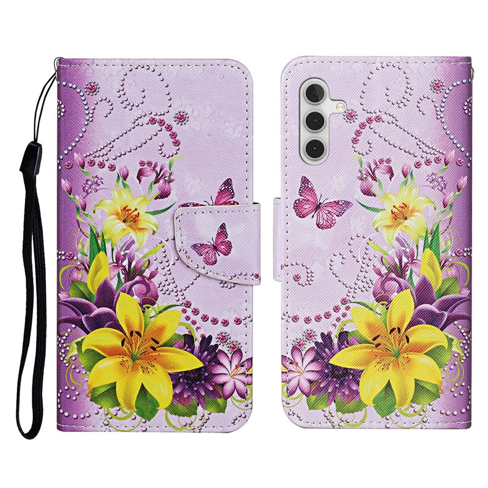For-Samsung-Galaxy-S25-FE-Case-Pattern-Printing-Protective-Leather-Folio-Phone-Cover-with-Wrist-Strap-Yellow-Butterfly