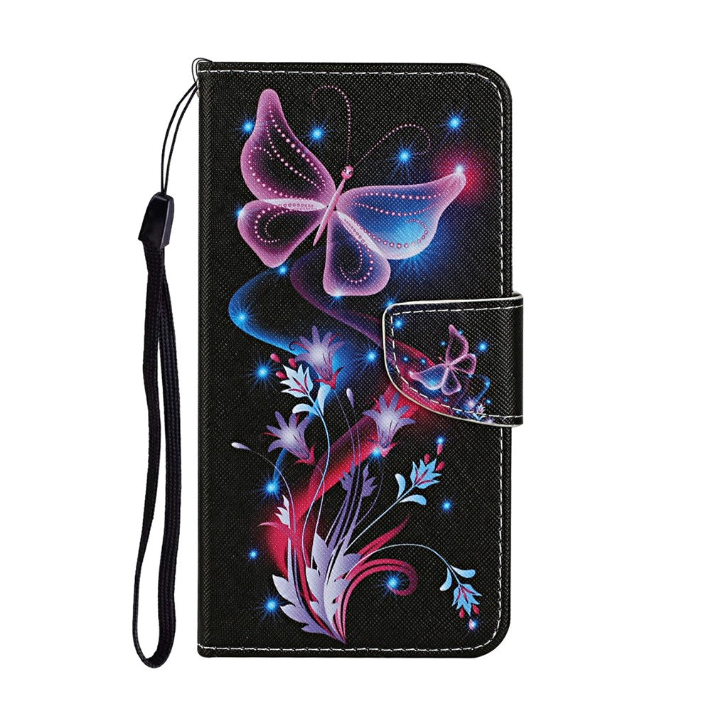 For-Honor-X60-Pro-5G-/-X9c-5G-/-Magic7-Lite-5G-Case-Pattern-Printing-Protective-Leather-Folio-Phone-Cover-with-Wrist-Strap-Glowing-Butterfly