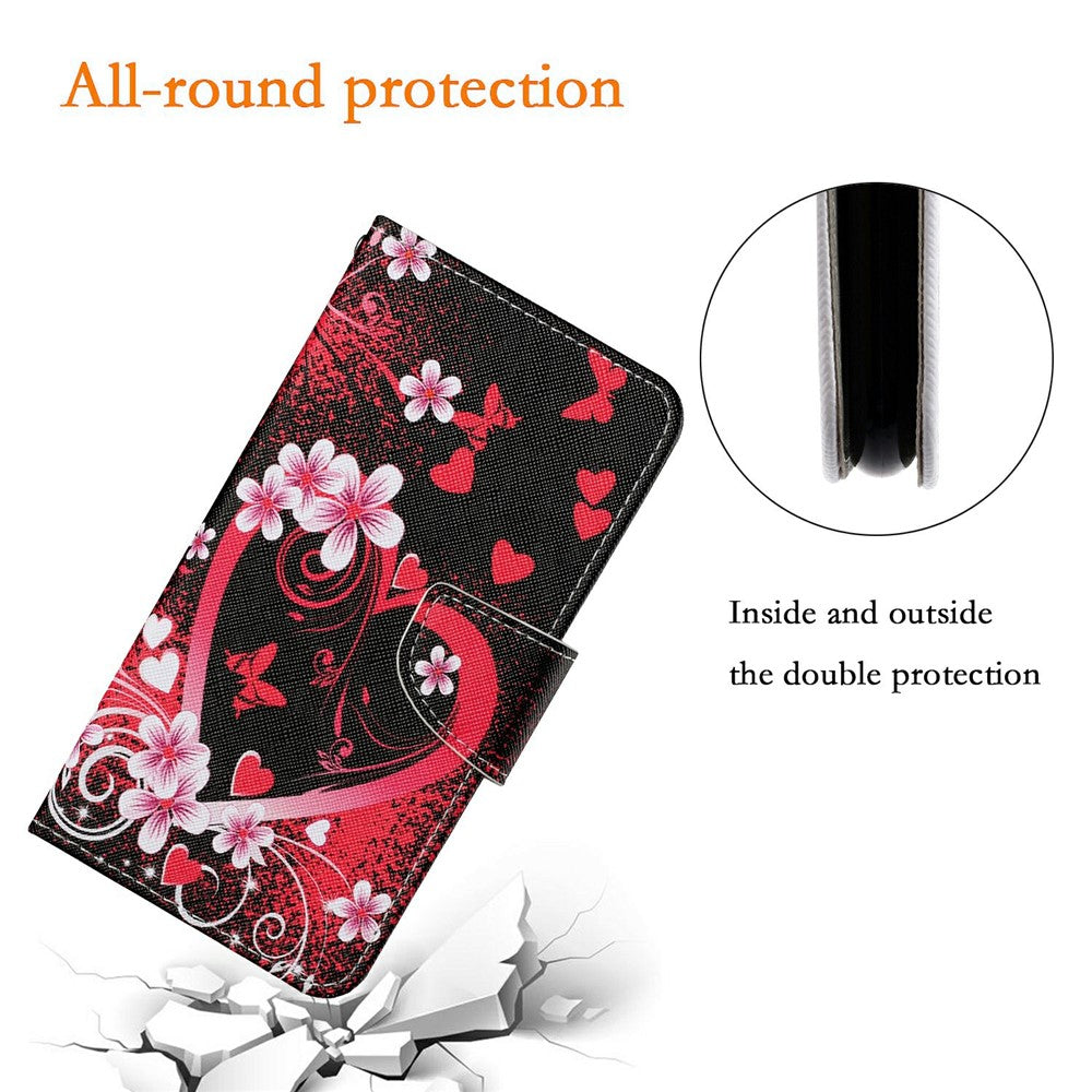 For-Honor-Magic5-Lite-5G-/-X9a-5G-Case-Pattern-Printing-Protective-Leather-Folio-Phone-Cover-with-Wrist-Strap-Red-Heart