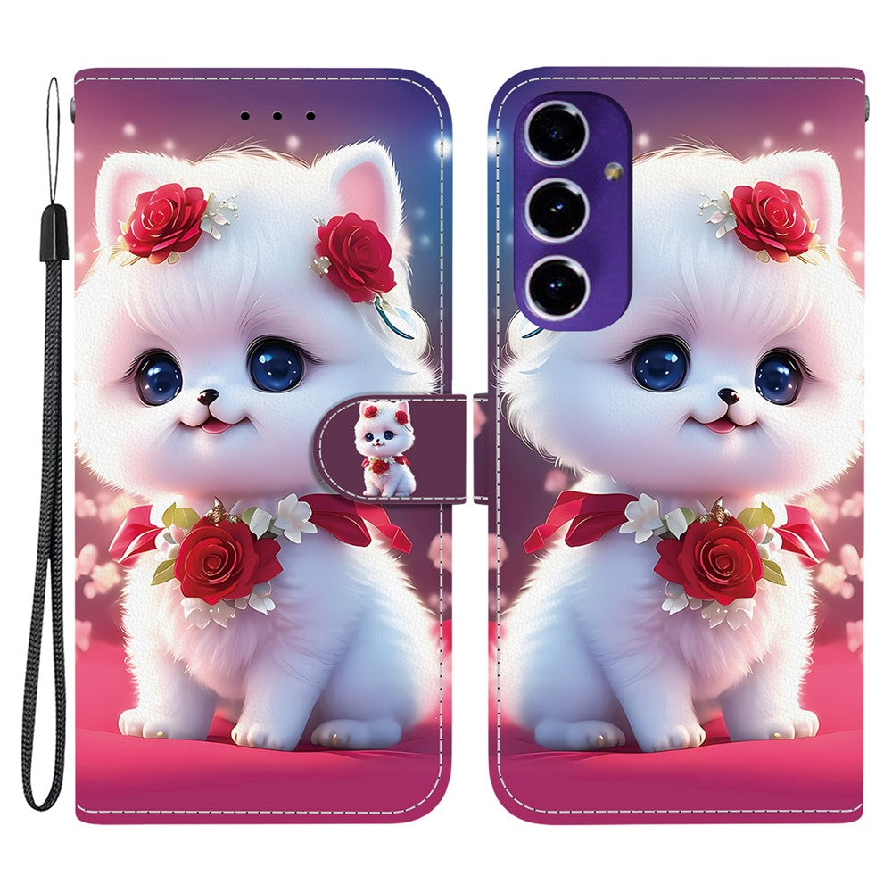 For-Samsung-Galaxy-A17-5G-/-A17-4G-/-A26-5G-Leather-Case-Stand-Wallet-Pattern-Printing-Phone-Cover-with-Wrist-Strap-Rose-Cat