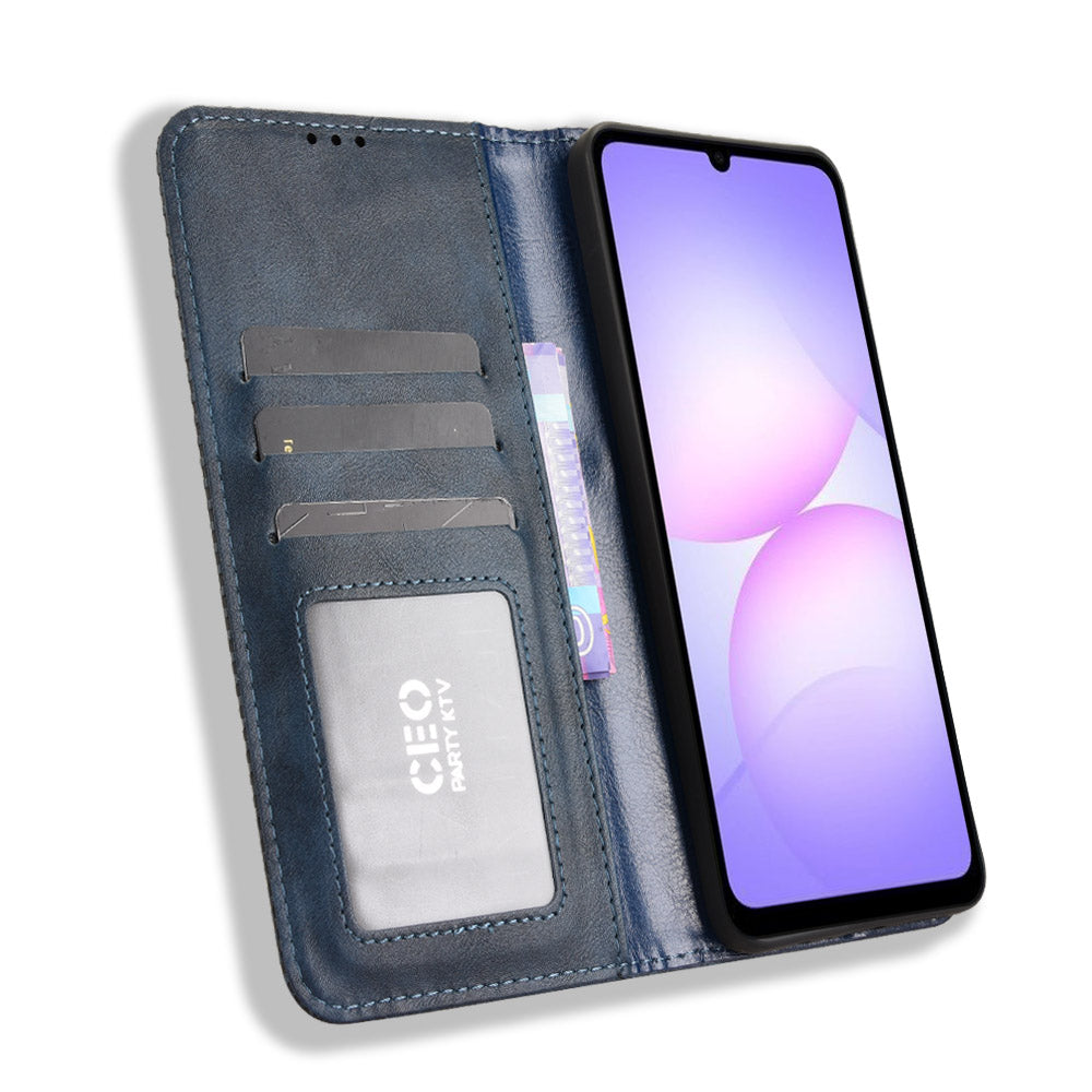 For-Samsung-Galaxy-A07-4G-Leather-Case-Wallet-Stand-Retro-Texture-Phone-Cover-Blue