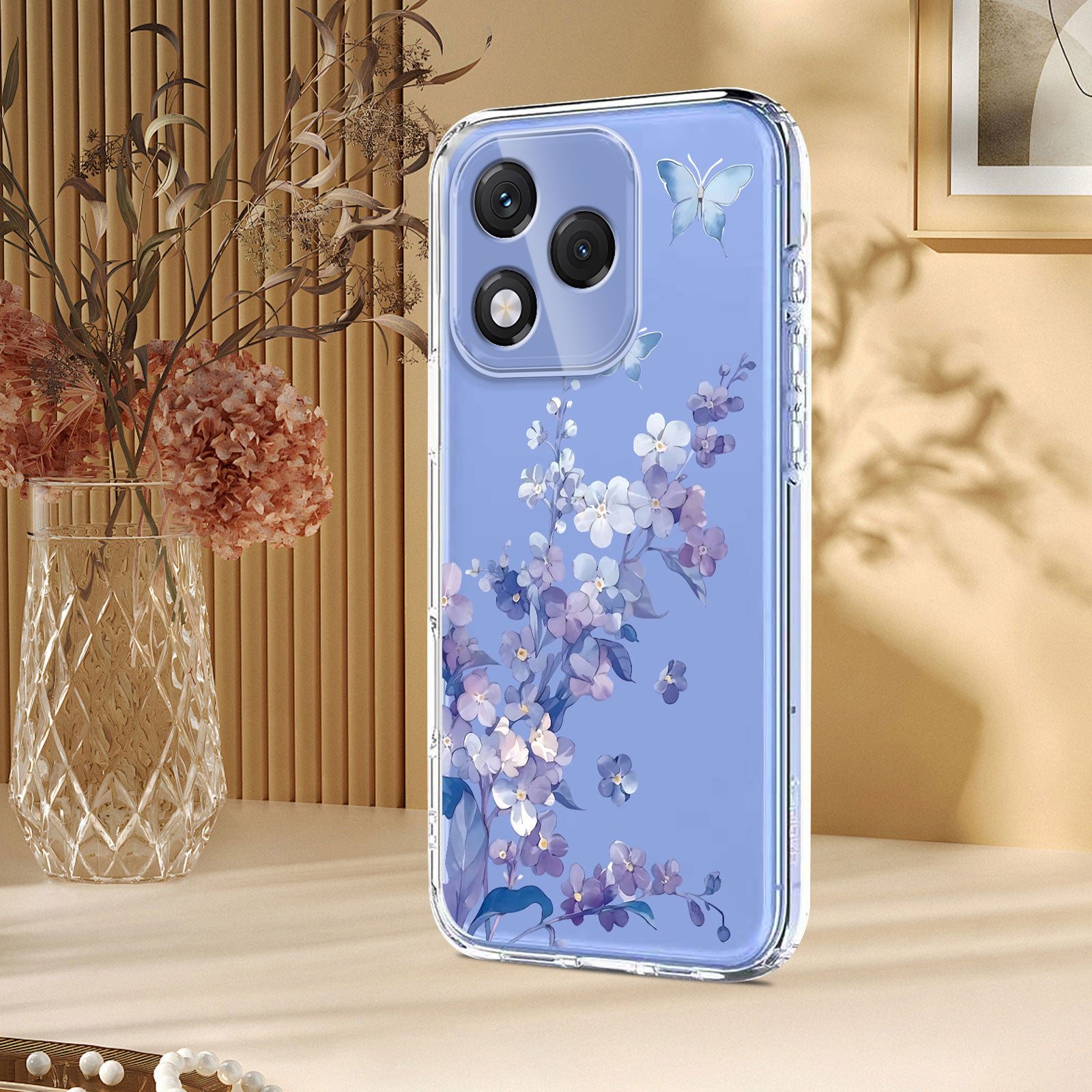 For-Honor-400-Lite-5G-Case-Butterfly-Floral-Pattern-Printing-TPU-Phone-Back-Cover-Violets