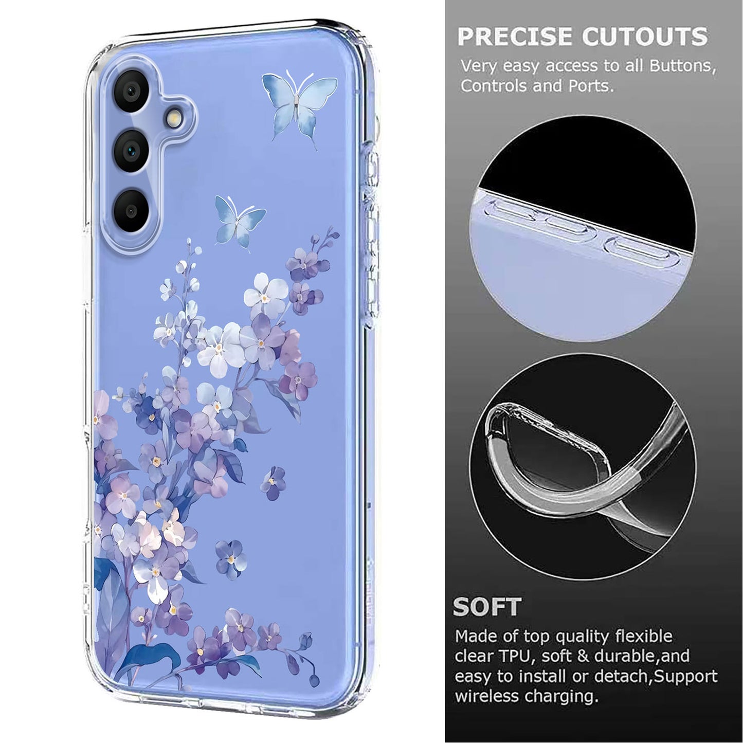 For-Samsung-Galaxy-A16-4G-/-Galaxy-A16-5G-Case-Butterfly-Floral-Pattern-Printing-TPU-Phone-Back-Cover-Violets
