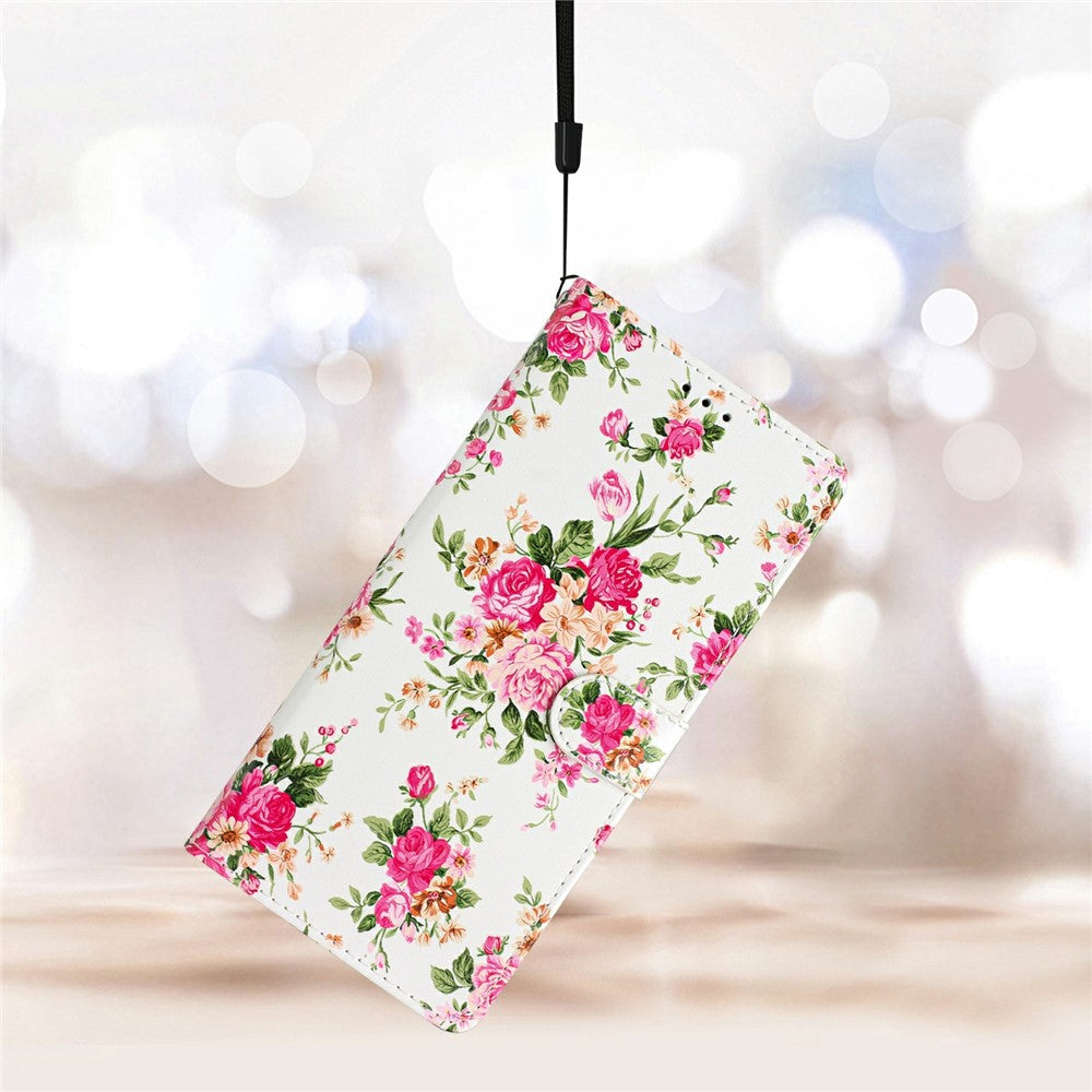 For-Xiaomi-Redmi-15C-4G-(Global)-(171mm)-/-Poco-C85-4G-(171mm)-Wallet-Case-PU-Leather-Pattern-Printing-Stand-Phone-Cover-with-Strap-Red-Flowers
