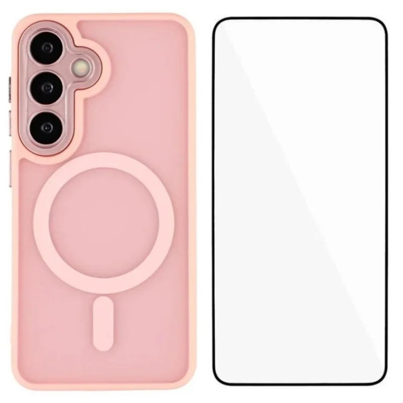 For-Samsung-Galaxy-S25-FE-Case-Compatible-with-MagSafe-WANLONFENG-QB-Series-PC-TPU-Phone-Cover-with-Screen-Film-Pink