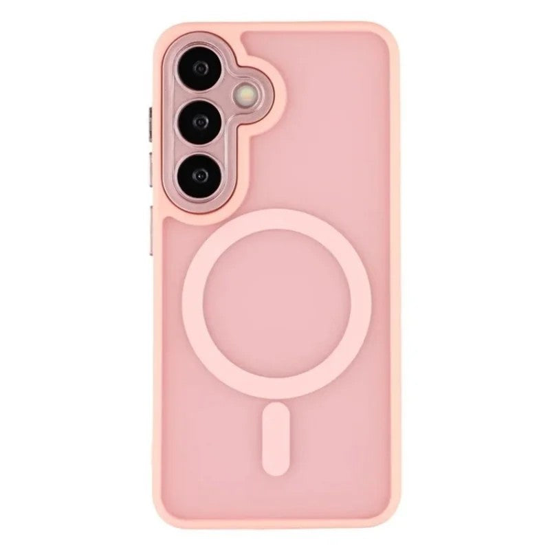 For-Samsung-Galaxy-S25-FE-Case-Compatible-with-MagSafe-WANLONFENG-QB-Series-PC-TPU-Phone-Cover-with-Screen-Film-Pink