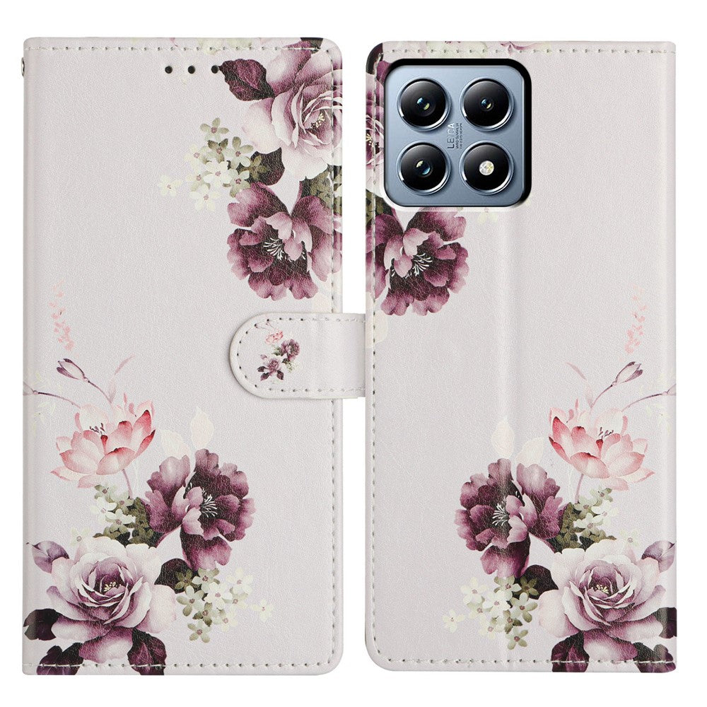 For-Xiaomi-15T-Pro-Case-Pattern-Printing-Wallet-Stand-Flip-Leather-Phone-Cover-with-Strap-Cross-Rose