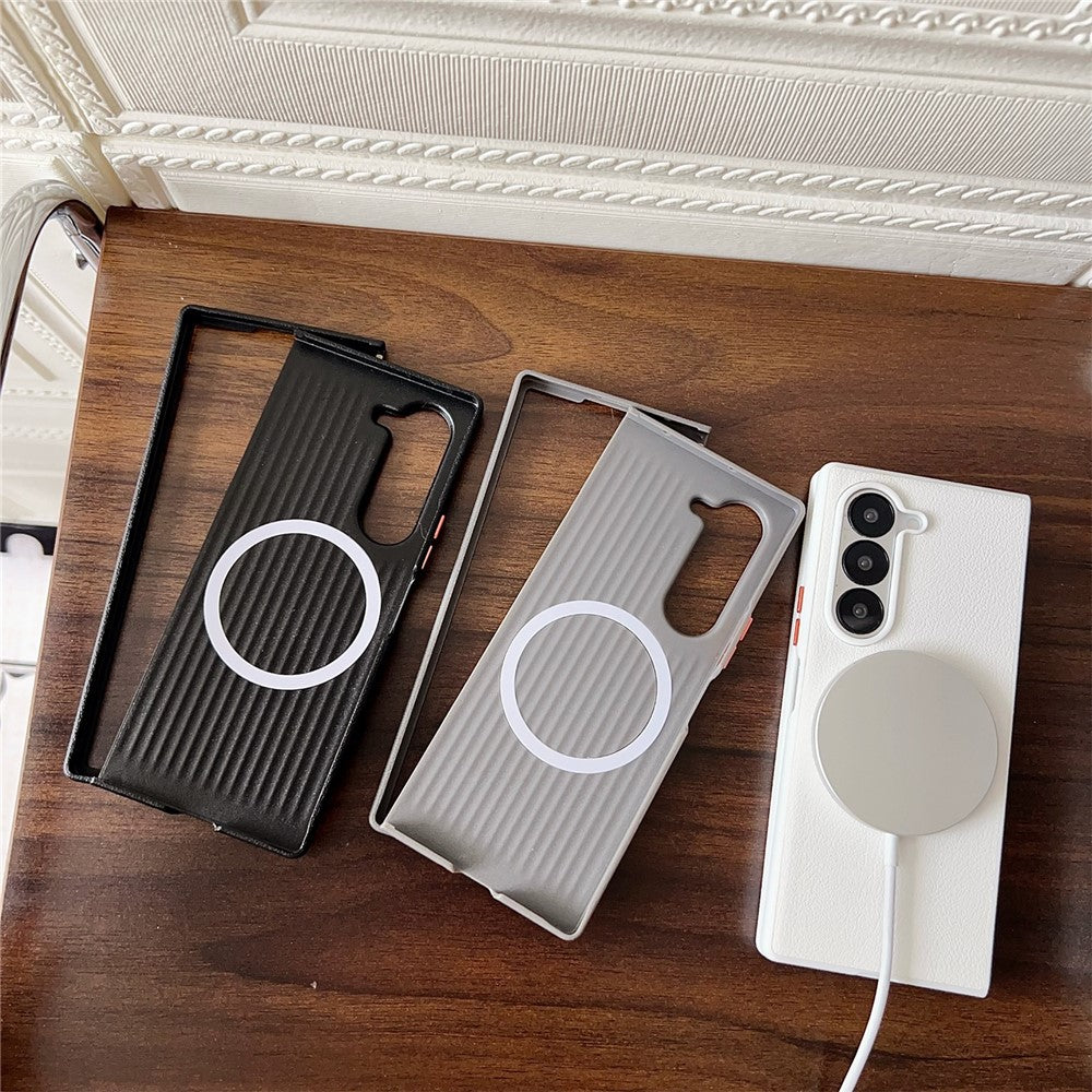 For-Samsung-Galaxy-Z-Fold7-5G-Case-Compatible-with-MagSafe-Leather-+-PC-Phone-Cover-White