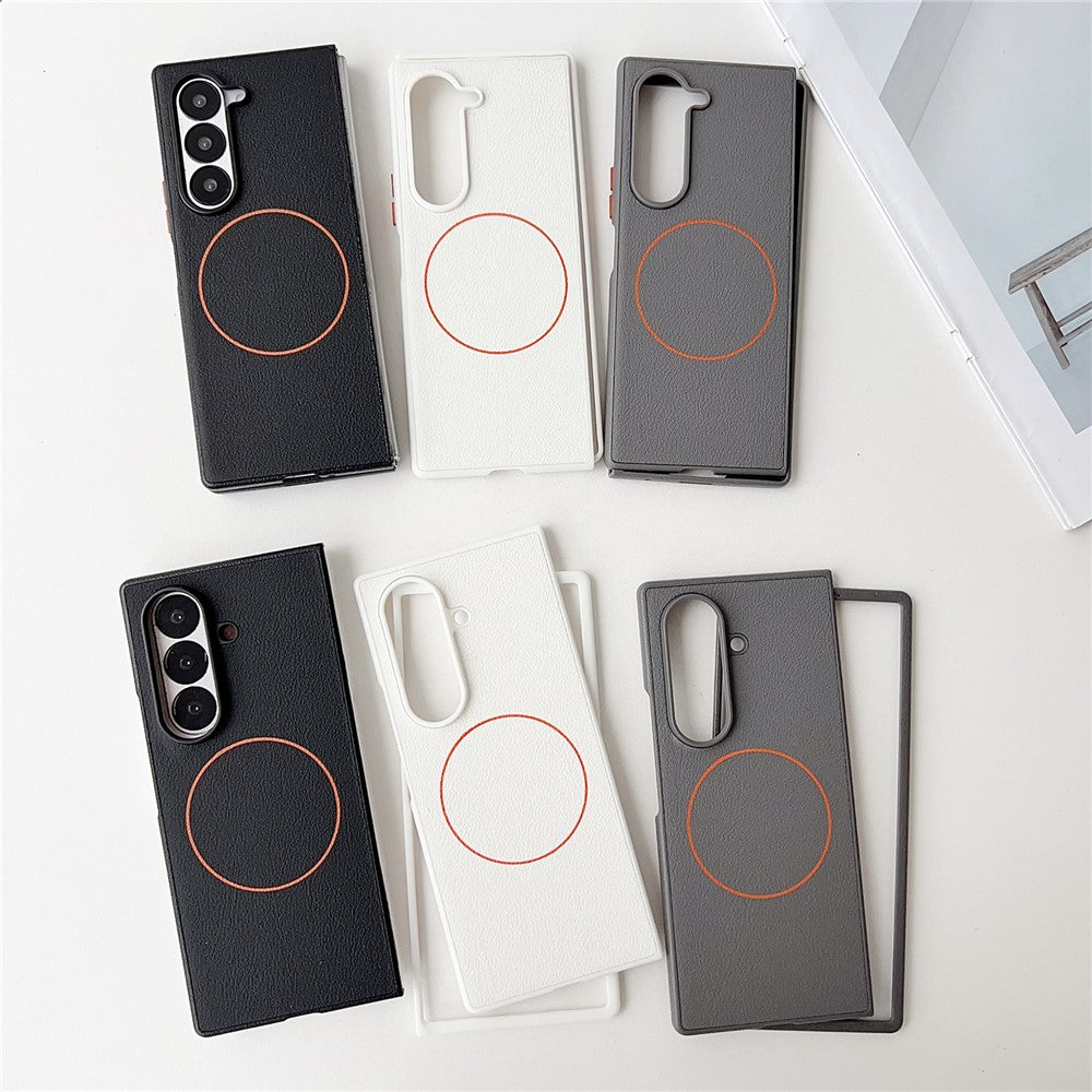 For-Samsung-Galaxy-Z-Fold7-5G-Case-Compatible-with-MagSafe-Leather-+-PC-Phone-Cover-White