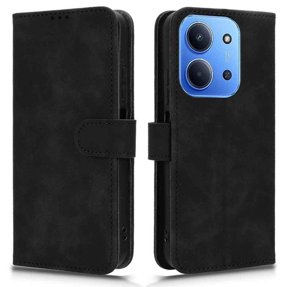 For-Xiaomi-Redmi-15C-5G-(EU)-(173mm)-/-15C-4G-(EU)-(173mm)-Leather-Case-Skin-Feel-Anti-Drop-Wallet-Flip-Phone-Cover-Black