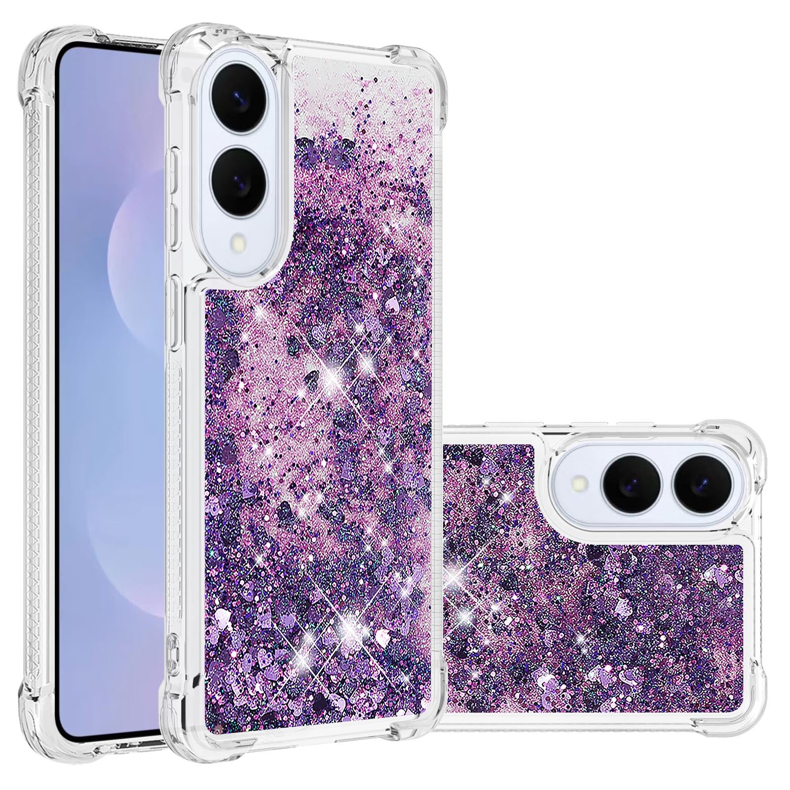 For-Samsung-Galaxy-S25-Edge-TPU-Case-Glitter-Quicksand-Shockproof-Phone-Back-Cover-Dark-Purple-/-Hearts
