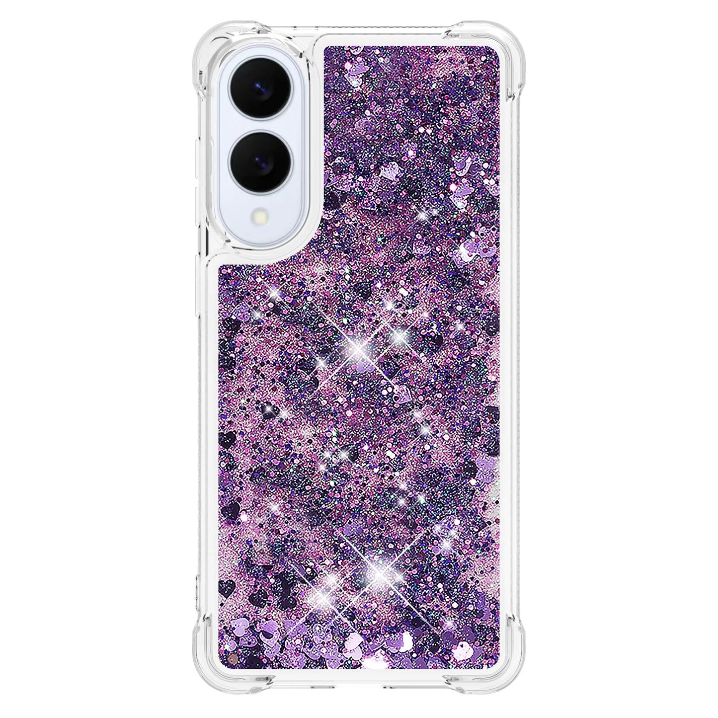 For-Samsung-Galaxy-S25-Edge-TPU-Case-Glitter-Quicksand-Shockproof-Phone-Back-Cover-Dark-Purple-/-Hearts