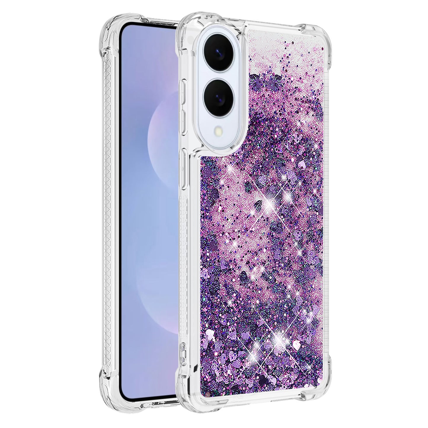 For-Samsung-Galaxy-S25-Edge-TPU-Case-Glitter-Quicksand-Shockproof-Phone-Back-Cover-Dark-Purple-/-Hearts