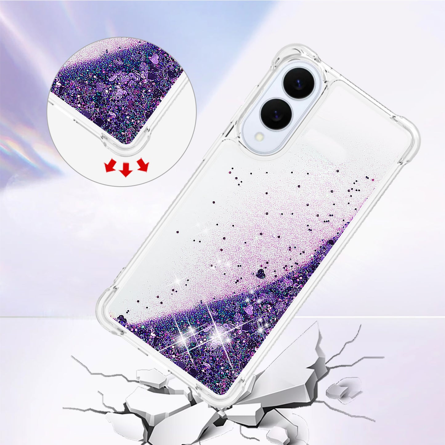 For-Samsung-Galaxy-S25-Edge-TPU-Case-Glitter-Quicksand-Shockproof-Phone-Back-Cover-Dark-Purple-/-Hearts