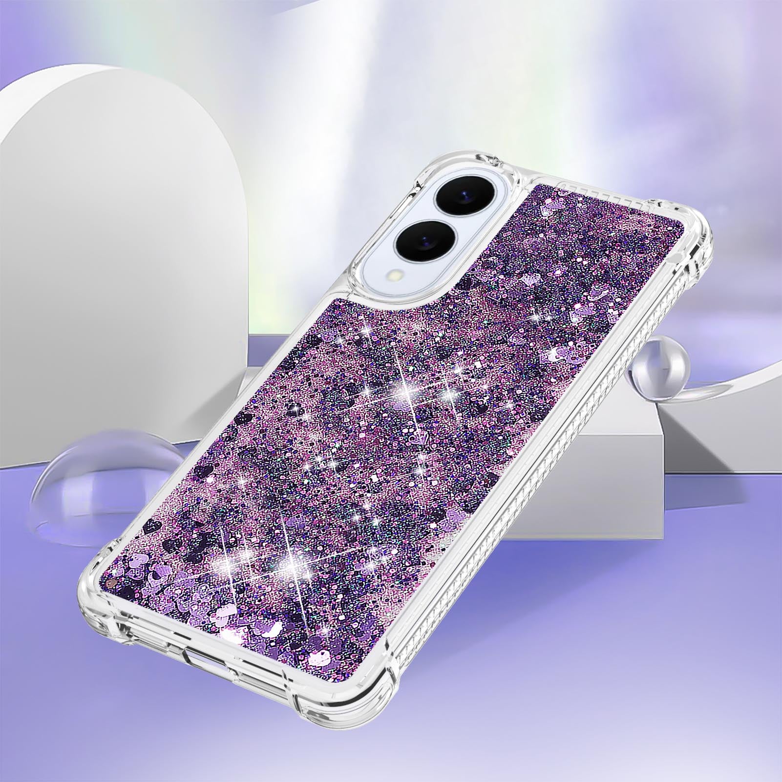 For-Samsung-Galaxy-S25-Edge-TPU-Case-Glitter-Quicksand-Shockproof-Phone-Back-Cover-Dark-Purple-/-Hearts