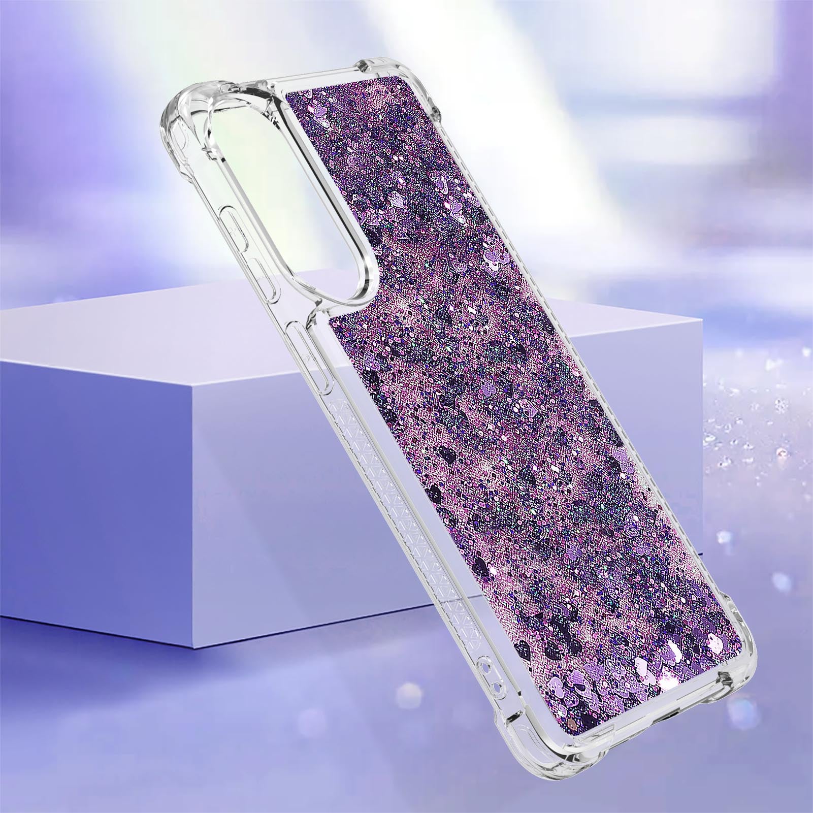 For-Samsung-Galaxy-S25-Edge-TPU-Case-Glitter-Quicksand-Shockproof-Phone-Back-Cover-Dark-Purple-/-Hearts
