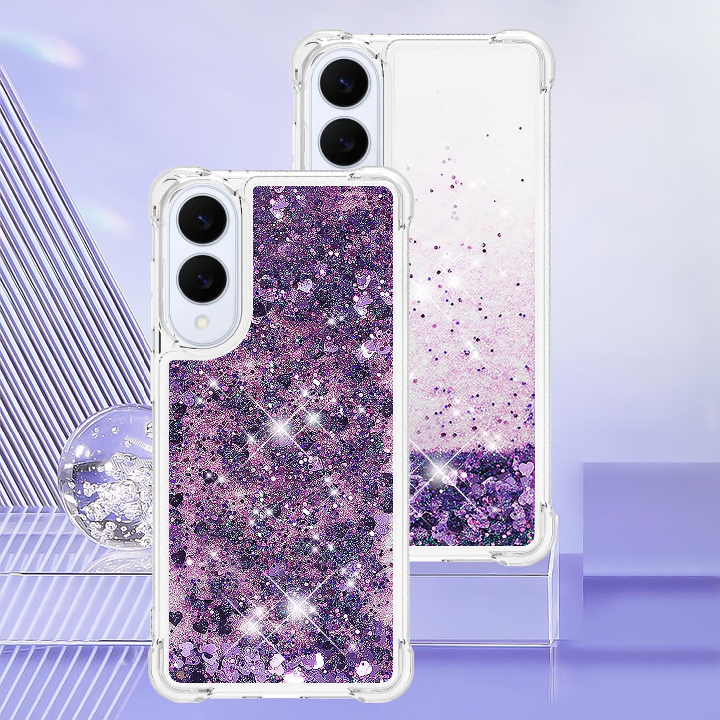 For-Samsung-Galaxy-S25-Edge-TPU-Case-Glitter-Quicksand-Shockproof-Phone-Back-Cover-Dark-Purple-/-Hearts