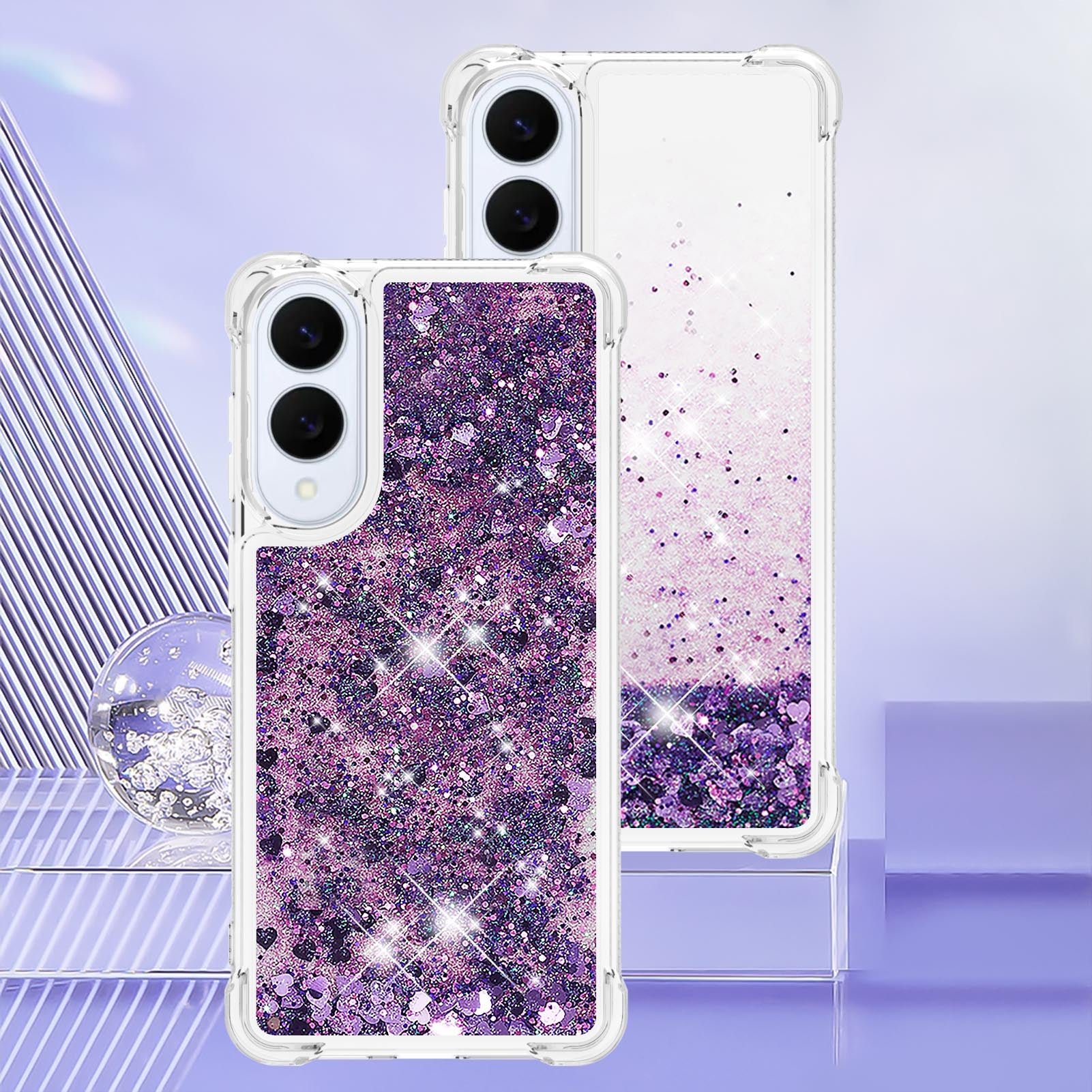 For-Samsung-Galaxy-S25-Edge-TPU-Case-Glitter-Quicksand-Shockproof-Phone-Back-Cover-Dark-Purple-/-Hearts