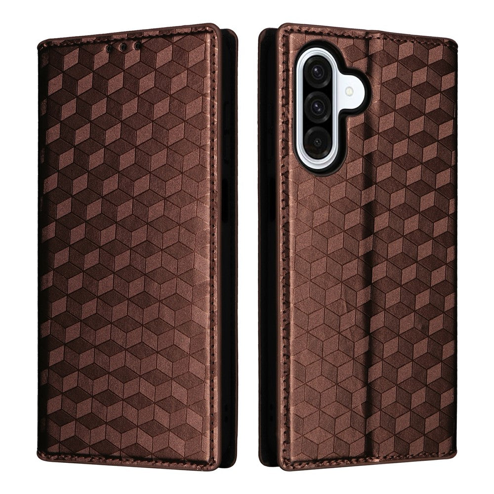 For-Samsung-Galaxy-A17-5G-/-A17-4G-Case-Wallet-Rhombus-Imprint-Leather-Phone-Cover-Brown
